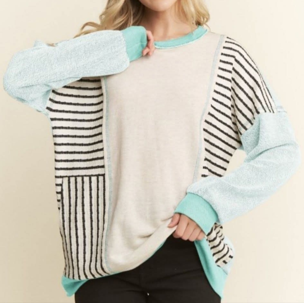 New Heimish Heathered Mint Reversed Striped Top